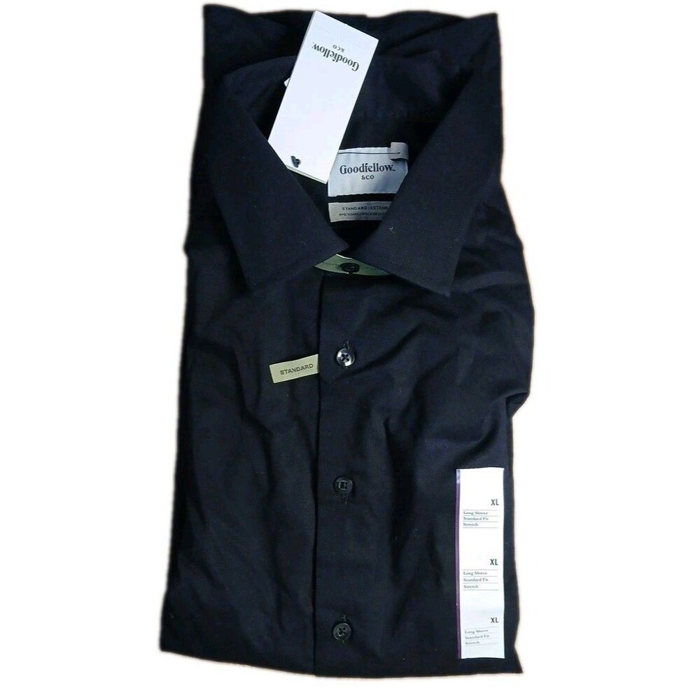 Goodfellow & Co Men's Performance Long Sleeve Button-Down Dress Shirt Black XL